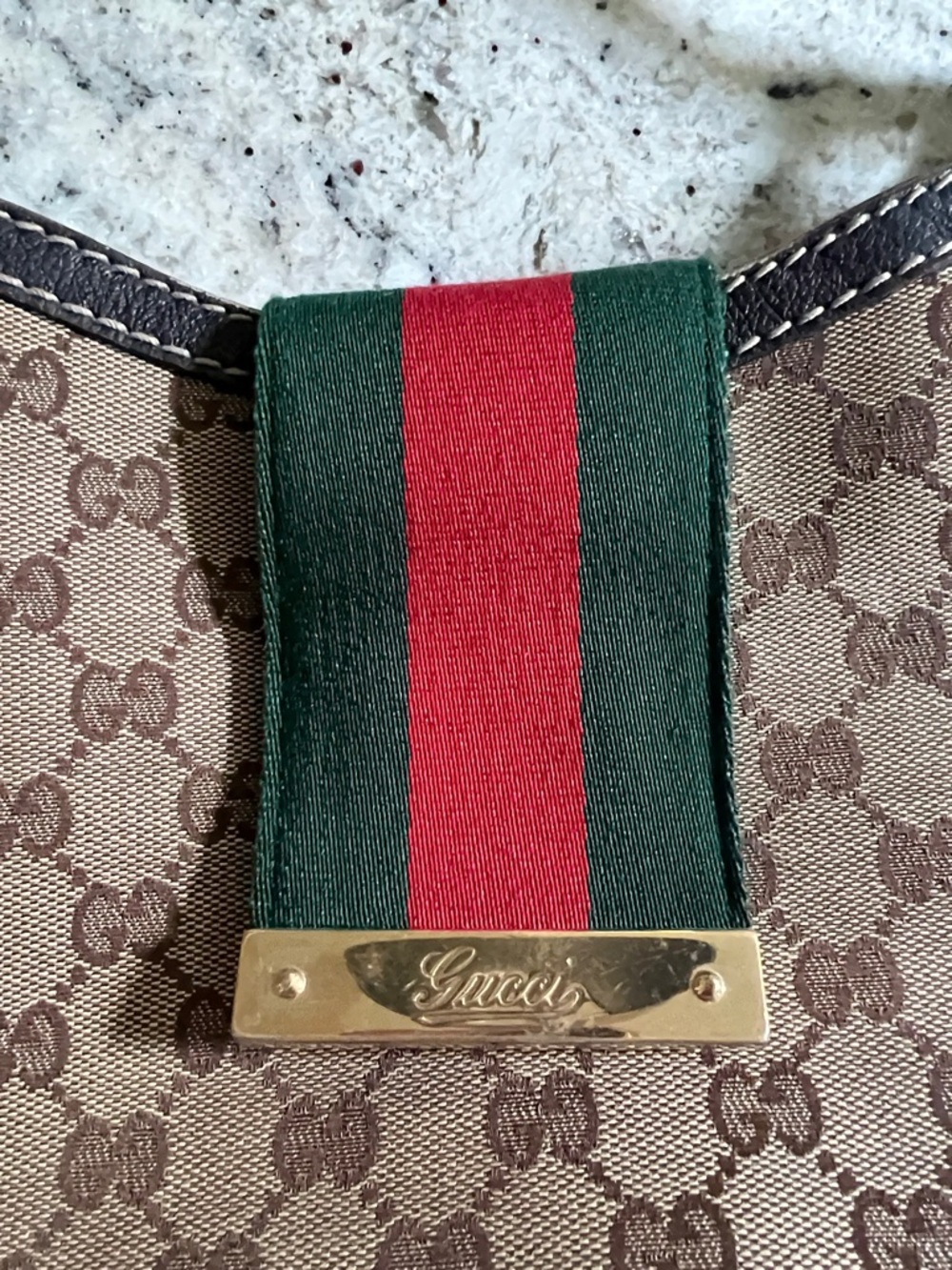 Gucci Brown GG Canvas Shoulder Bag with Green and Red Web - Picture 2 of 10